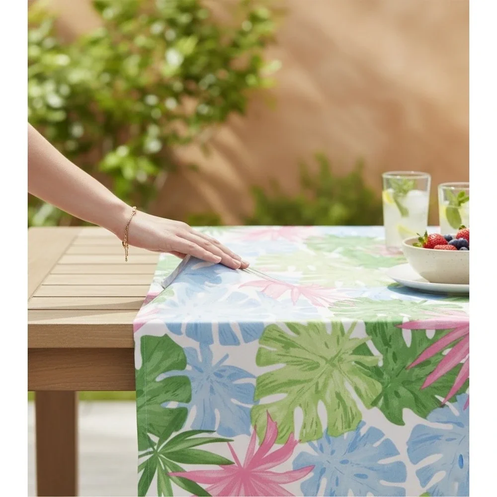 Set of 2 Matching PEVA Outdoor Tablecloths Tropical & Preppy Cabana Stripe NEW